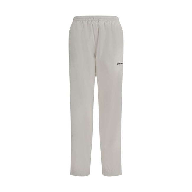 White Polyester Joggers (Workout Pants)Balenciaga’s Sweatpants combine comfort and contemporary style in an essential yet distinctive design. Featuring an elasticized waist and bottom, they feature two side welt pockets and a stitched logo on the front th