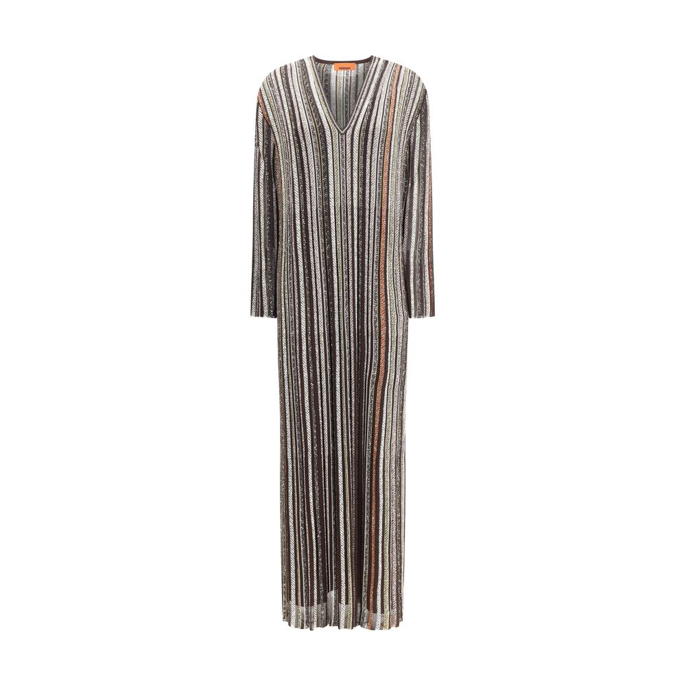Multicolor Viscose Casual DressMissoni’s Striped long Dress is an elegant and luminous garment perfect for special occasions. Featuring flowing lines, long sleeves and a deep V-neckline, it is made of striped herringbone knit enriched with lamé filaments