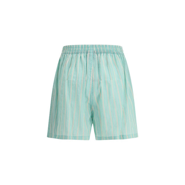 Green Copper Bermuda ShortsBalenciaga’s Striped Shorts offer the perfect balance of comfort and contemporary style. Featuring an elasticized waistband and two side welt pockets, they have an essential silhouette enhanced by a striped print for a casual ye