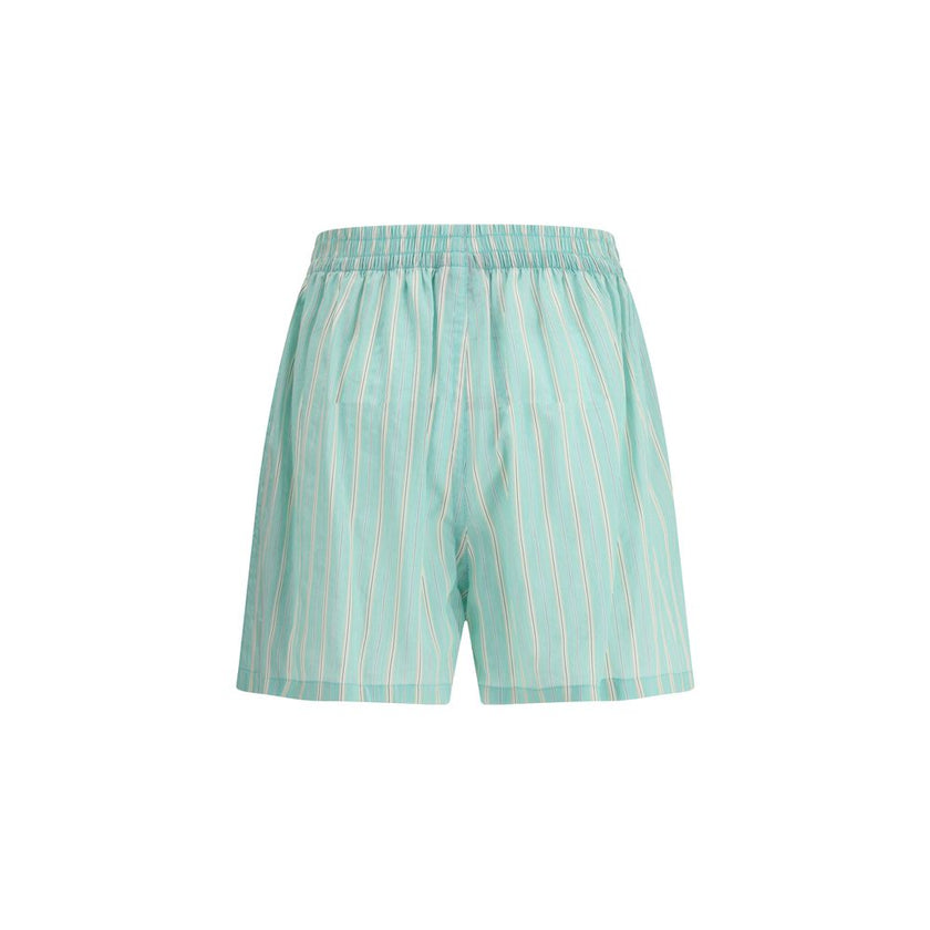 Green Copper Bermuda ShortsBalenciaga’s Striped Shorts offer the perfect balance of comfort and contemporary style. Featuring an elasticized waistband and two side welt pockets, they have an essential silhouette enhanced by a striped print for a casual ye