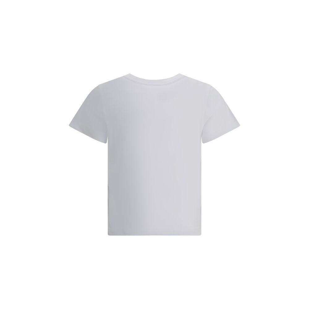 White Cotton T-ShirtMoncler’s Logo T-Shirt is a garment with an essential and modern style. Made from soft cotton, it features a ribbed crew neck and a sought-after embroidered logo on the front. The crop cut adds a contemporary touch, perfect for casual