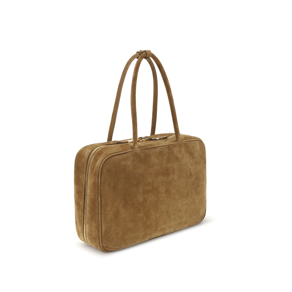 Beige Calf Leather Bos Taurus HandbagLeather Hand Bag by Miu Miu, suede design, double rigid and tubular top handle, top closure by double-slider zipper, iconic brand monogram pressure-stamped on front, maxi single compartment inside, removable and adjust