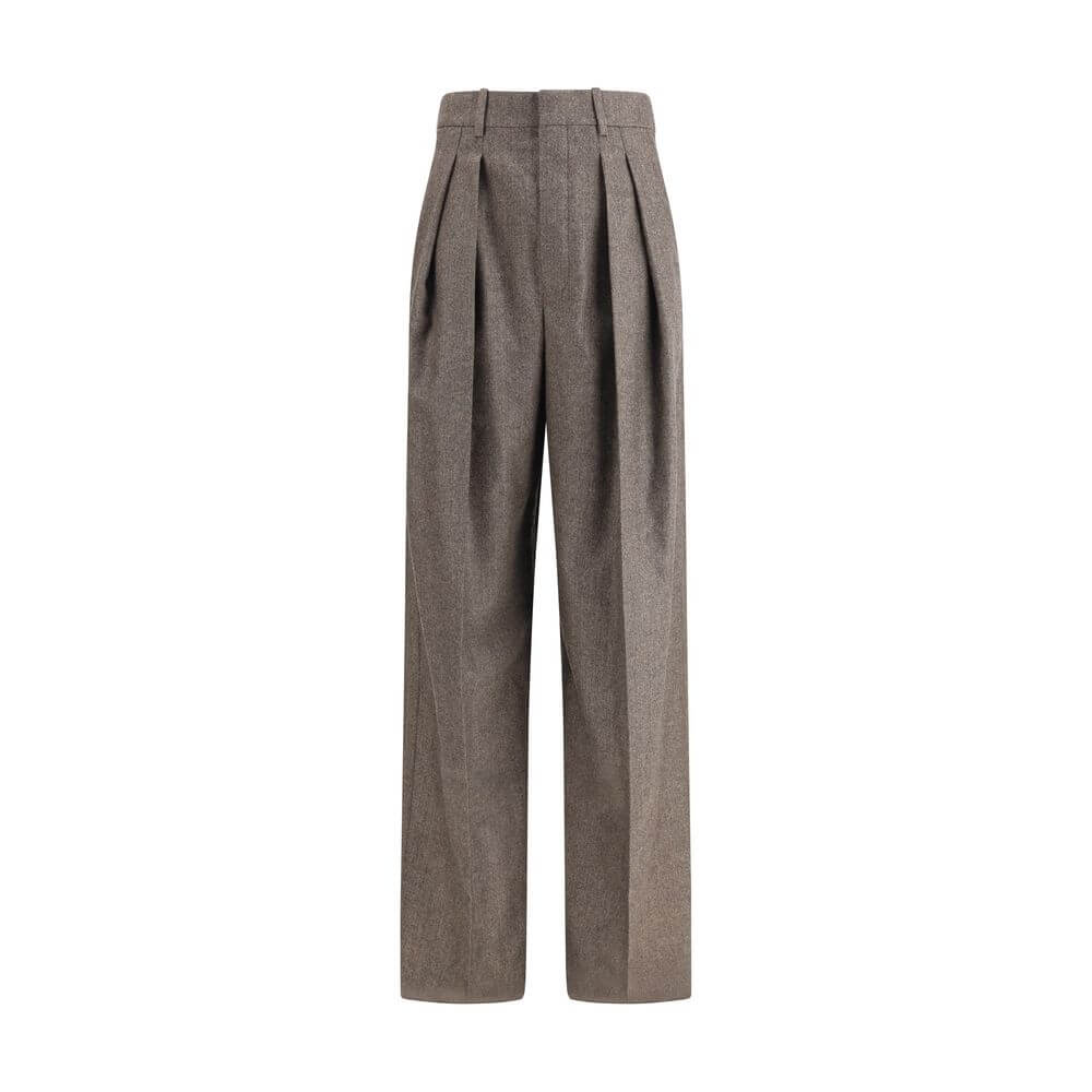Wool Herringbone pattern wide leg PantsSaint Laurent’s wool Herringbone pattern wide leg Pants are an example of impeccable tailoring and timeless style. Featuring a medium waist and wide leg, they feature double pleats and a center crease that define an