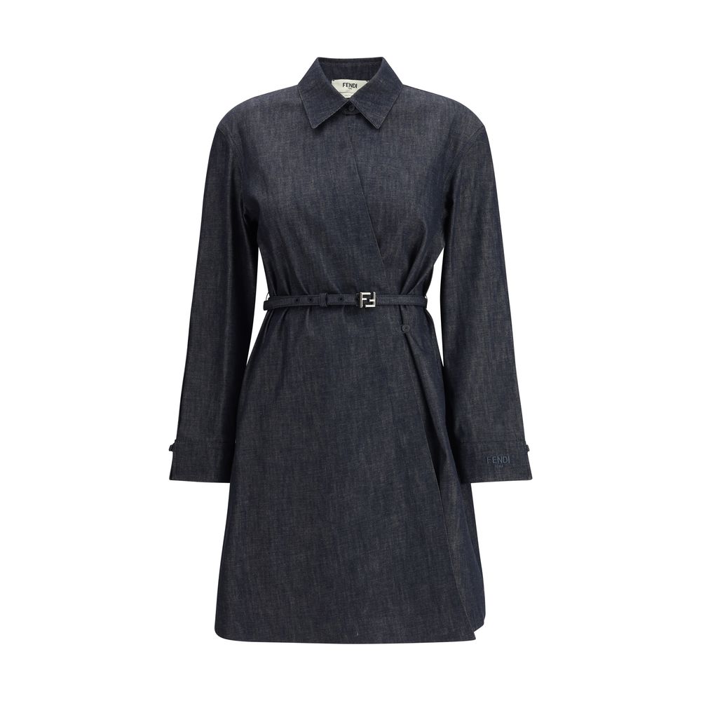 Blue Cotton Casual DressFendi’s chambray Dress is a short straight-cut chemisier designed for a casual yet sophisticated look. Made from ultralight chambray denim, it features a shirt-style collar and cuffs that accentuate its versatility. The asymmetrica