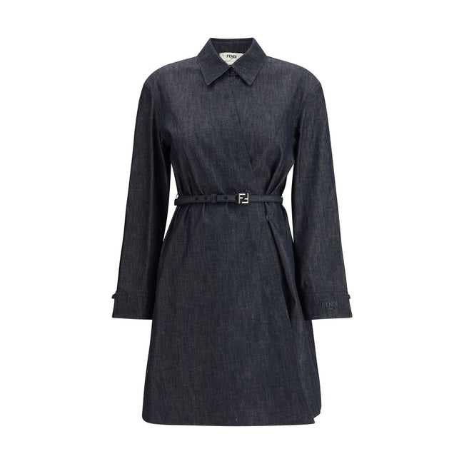 Blue Cotton Casual DressFendi’s chambray Dress is a short straight-cut chemisier designed for a casual yet sophisticated look. Made from ultralight chambray denim, it features a shirt-style collar and cuffs that accentuate its versatility. The asymmetrica
