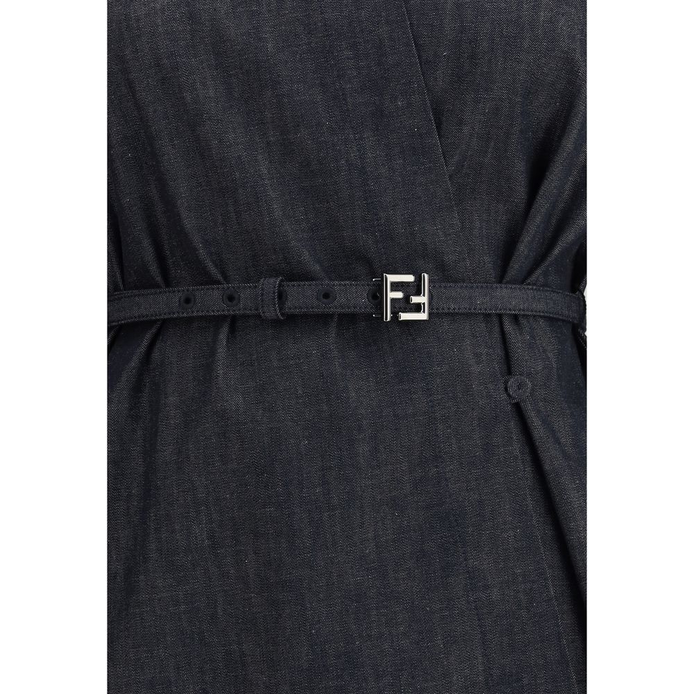 Blue Cotton Casual DressFendi’s chambray Dress is a short straight-cut chemisier designed for a casual yet sophisticated look. Made from ultralight chambray denim, it features a shirt-style collar and cuffs that accentuate its versatility. The asymmetrica