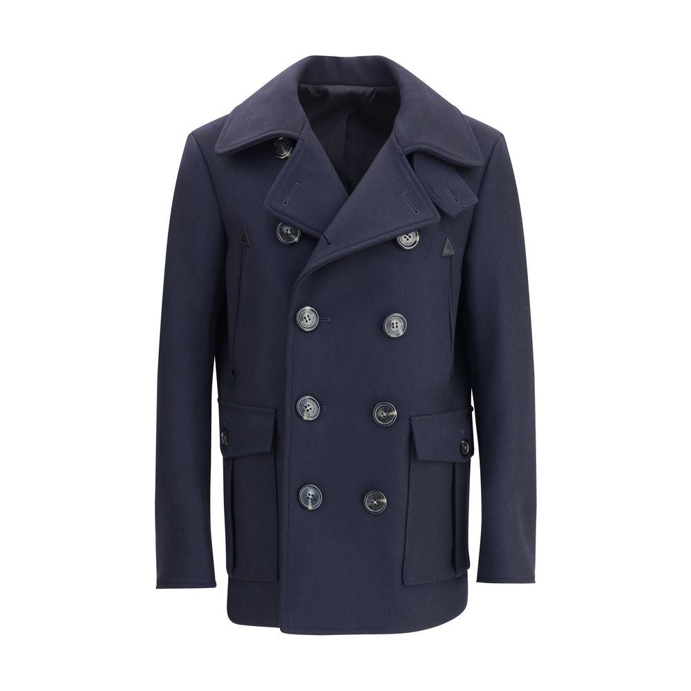 Blue Wool CoatDsquared2’s wool caban Coat reinterprets an outerwear classic with the house’s unmistakable style. Featuring classic lapels and a double-breasted button closure, it has two side flap patch pockets and a back slit, which enhances its structur
