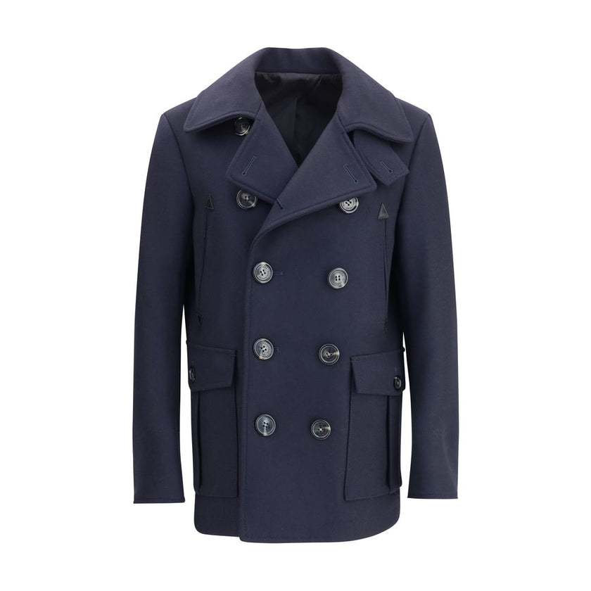 Blue Wool CoatDsquared2’s wool caban Coat reinterprets an outerwear classic with the house’s unmistakable style. Featuring classic lapels and a double-breasted button closure, it has two side flap patch pockets and a back slit, which enhances its structur