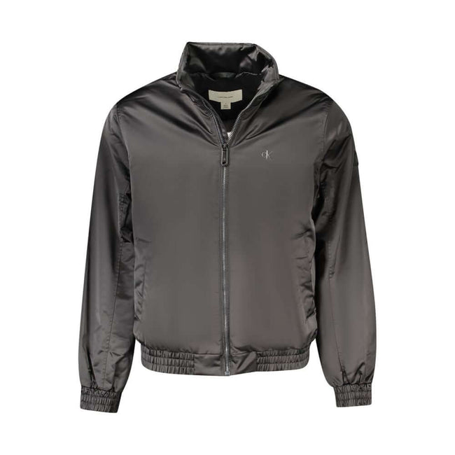 Black Polyester Men JacketStep into the epitome of both sustainability and style with this stunning Calvin Klein jacket. Crafted from 100% recycled polyester, it is as eco-conscious as it is eye-catching. With functionality at its core, the jacket offers