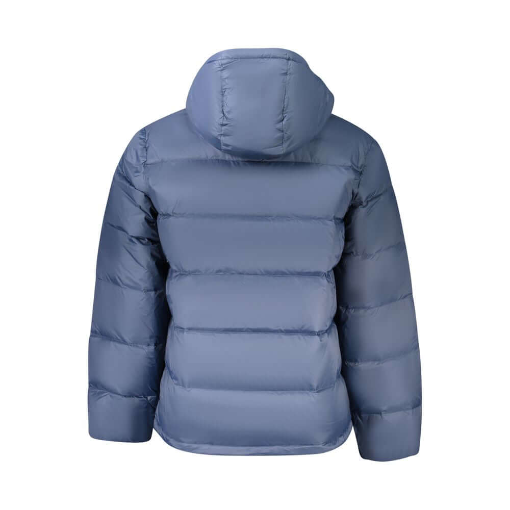 Blue Polyamide Men JacketDiscover the epitome of urban sophistication with this Calvin Klein jacket, crafted from eco-conscious 100% recycled nylon. Featuring a cutting-edge design with a removable hood for adaptability, this jacket boasts wind and water-