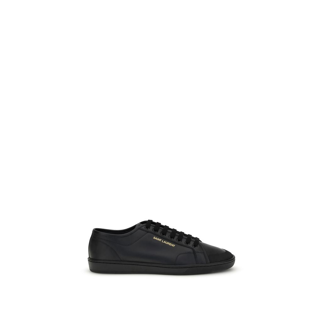 Schwarze Leder-Sneaker mit goldfarbenem Saint Laurent Schriftzug