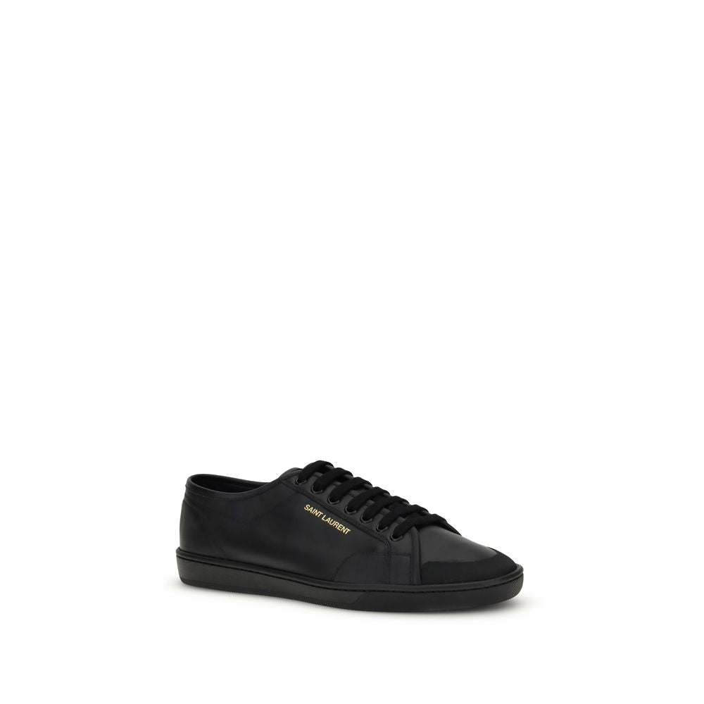 Schwarze Leder-Sneaker mit goldfarbenem Saint Laurent Schriftzug