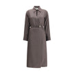 Brown Silk Casual DressFendi’s FF silk jacquard Dress is a masterpiece of sophisticated elegance and iconic details. Made of jacquard silk with the famous dark brown FF check pattern, it features a shirt-style collar and cuffs that lend structure to the f