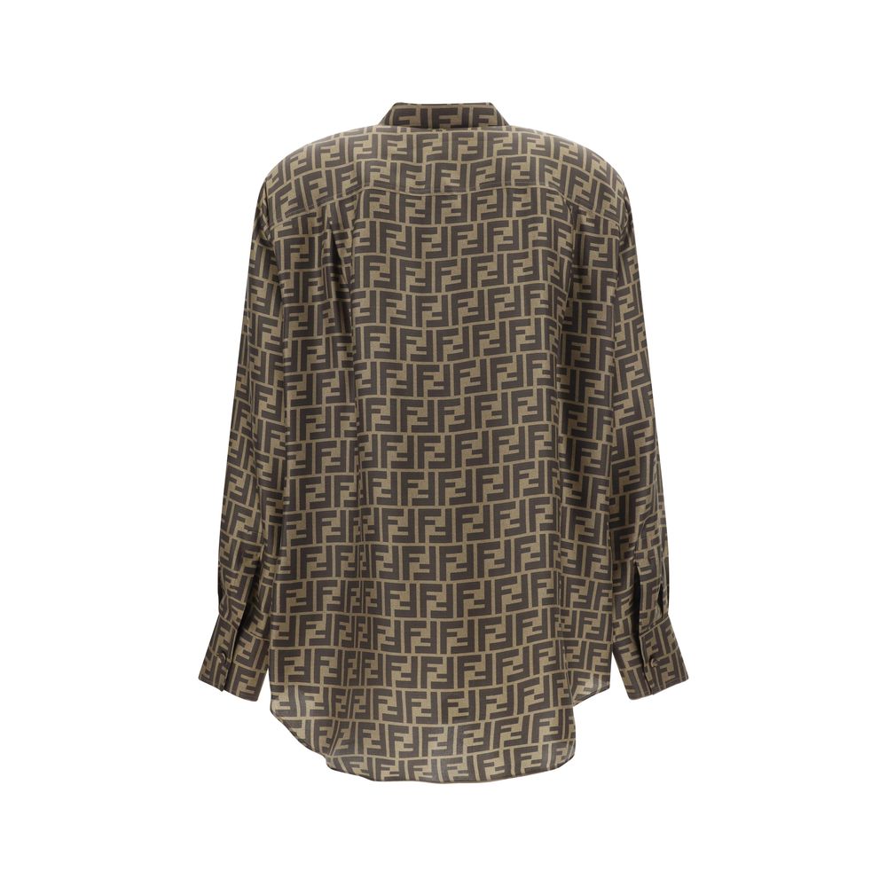 Chemise à motifs en soie marron