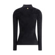 Black Viscose ShirtVersace’s chenille Top combines comfort and sensuality in a design with a bold flair. Featuring long sleeves and a half neck, it is made of a soft chenille that elegantly envelops the silhouette. On the back, a small Medusa studs sign t
