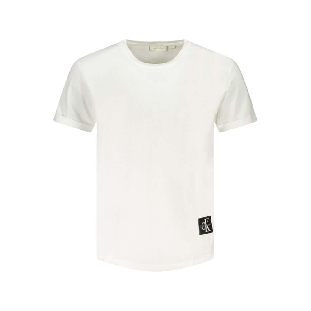 White Cotton Men T-ShirtElevate your everyday essentials with the Calvin Klein classic crew neck T-shirt. Exuding effortless style with its signature applique logo, this piece is crafted from 95% regenerative cotton, offering not just comfort but also a n