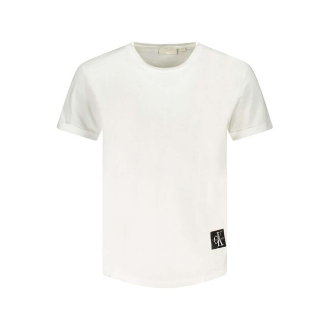 White Cotton Men T-ShirtElevate your everyday essentials with the Calvin Klein classic crew neck T-shirt. Exuding effortless style with its signature applique logo, this piece is crafted from 95% regenerative cotton, offering not just comfort but also a n