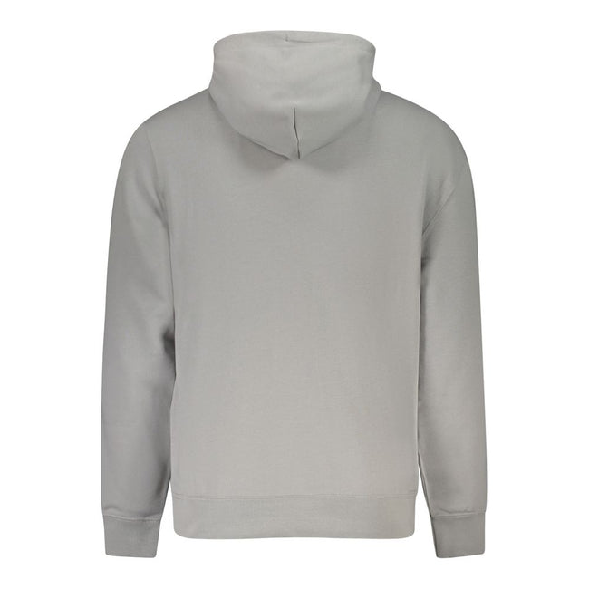 Gray Recycled Polyester Men SweaterElevate your casual wardrobe with the unmistakable style of Calvin Klein. This sleek, long-sleeved hooded sweatshirt, crafted from a cozy blend of cotton and recycled polyester, balances comfort with eco-conscious fashio