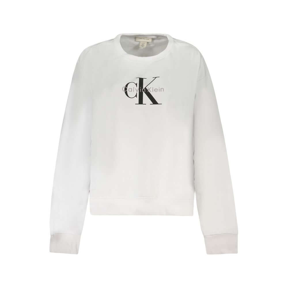 White Cotton Women SweaterStep into the world of ultimate sophistication with the Calvin Klein long-sleeved sweatshirt, where comfort meets high-end fashion. Indulge in the plush warmth of its brushed interior, designed to take you through the seasons in