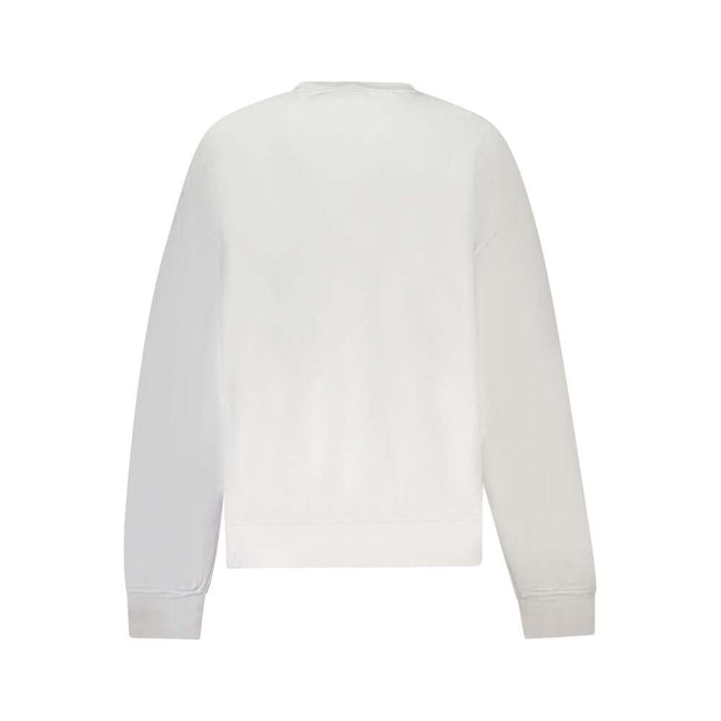 White Cotton Women SweaterStep into the world of ultimate sophistication with the Calvin Klein long-sleeved sweatshirt, where comfort meets high-end fashion. Indulge in the plush warmth of its brushed interior, designed to take you through the seasons in