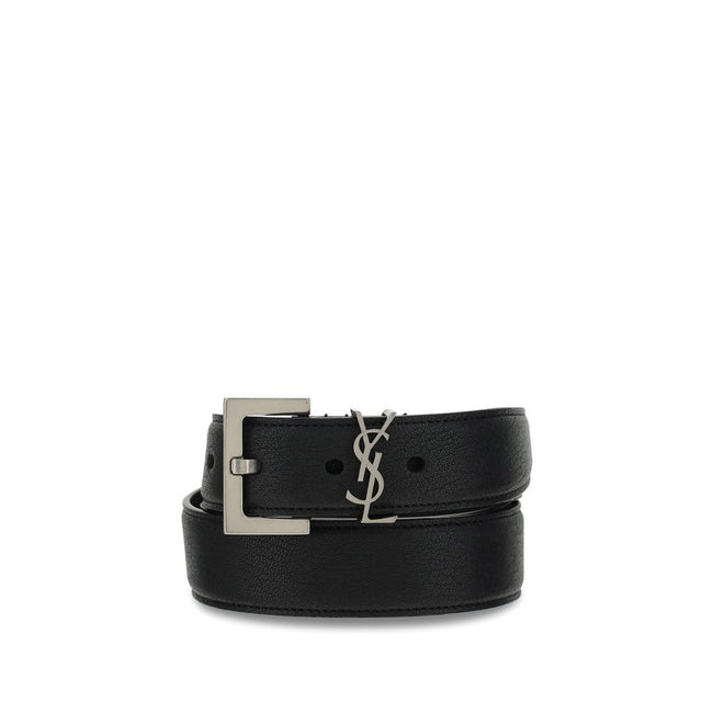 Black Lamb Ovis Aries Aries Regular BeltCalfskin Leather Belt by Saint Laurent, realized in lamb nappa leather characterized by iconic metal Monogram motif belt keeper, snap-fit buckle closure. Season: AW25 Composition: GENERAL 100% Lamb Ovis Aries Aries