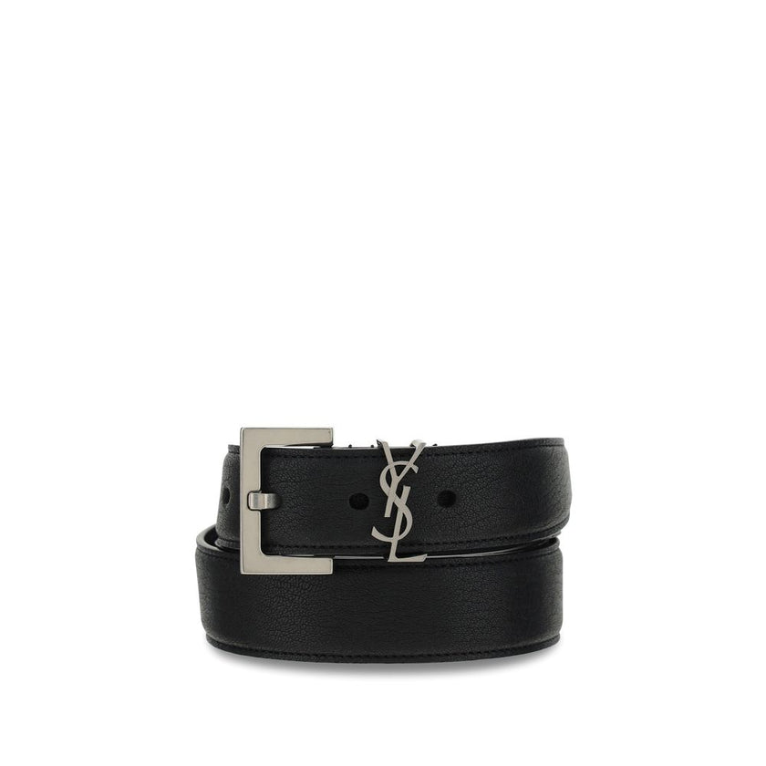 Black Lamb Ovis Aries Aries Regular BeltCalfskin Leather Belt by Saint Laurent, realized in lamb nappa leather characterized by iconic metal Monogram motif belt keeper, snap-fit buckle closure. Season: AW25 Composition: GENERAL 100% Lamb Ovis Aries Aries