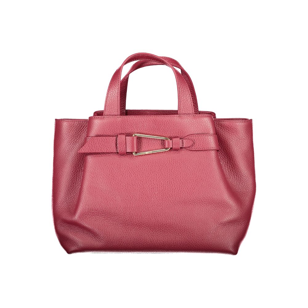 Violet Leather Handbag with Dual Handles and Strap