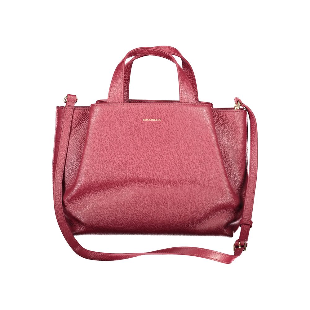 Violet Leather Handbag with Dual Handles and Strap