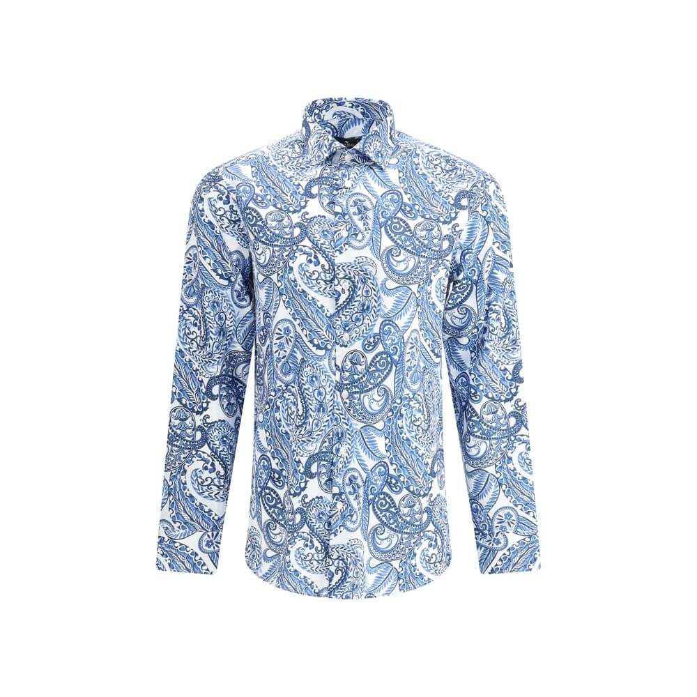Light Blue Cotton Pattern ShirtEtro’s paisley print Shirt embodies the Maison’s distinctive elegance, reinterpreting the iconic motif in a contemporary key. Made with a regular fit, it is completed with a French collar, double-button cuffs and front butto