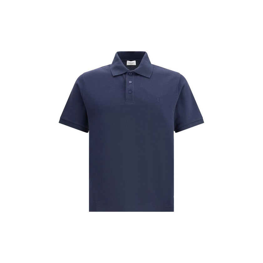 Blue Cotton Polo ShirtThe Cassandre cotton polo Shirt by Saint Laurent is an essential garment with understated elegance. Featuring a classic ribbed collar and tone-on-tone buttons on the front, it features the iconic Cassandre logo embroidered also tone-