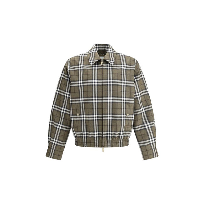 Green Wool BomberBurberry’s check pattern wool Harrington Jacket is a sophisticated interpretation of a timeless classic. Made of wool with the house’s unmistakable check pattern, it features a double-slider zipper closure, side welt pockets with snap but