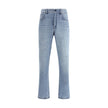 Light Blue Cotton Straight-Leg JeansFendi’s straight Jeans combine essential style with iconic details from the Maison. Featuring a straight silhouette and slim fit, they feature a classic 5-pocket design finished with rivets and custom buttons. A zip-and