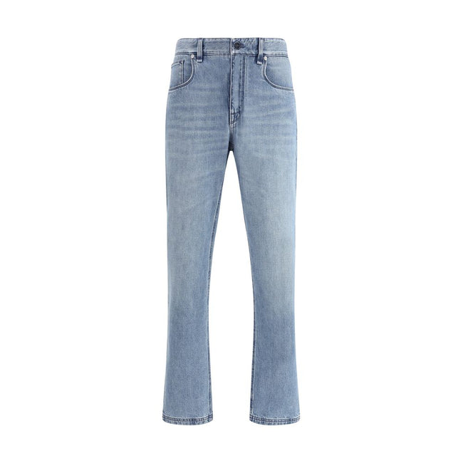 Light Blue Cotton Straight-Leg JeansFendi’s straight Jeans combine essential style with iconic details from the Maison. Featuring a straight silhouette and slim fit, they feature a classic 5-pocket design finished with rivets and custom buttons. A zip-and