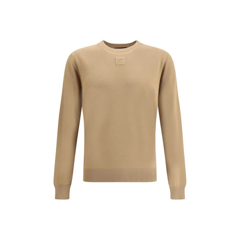 Beige Fleece Wool SweatshirtFendi’s Wool Sweater is a classic and refined piece, crafted with ribbed detailing on the crew neck, hem and cuffs for a comfortable and curated fit. The brand’s iconic logo, stitched tone-on-tone on the front, adds an understa