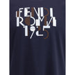 Blue Cotton T-ShirtFendi’s logo T-Shirt is an essential garment with a strong character. Made of soft cotton, it features a ribbed crew neck and a contrasting Fendi print on the front, giving the design a distinctive and iconic touch. Perfect for a casual