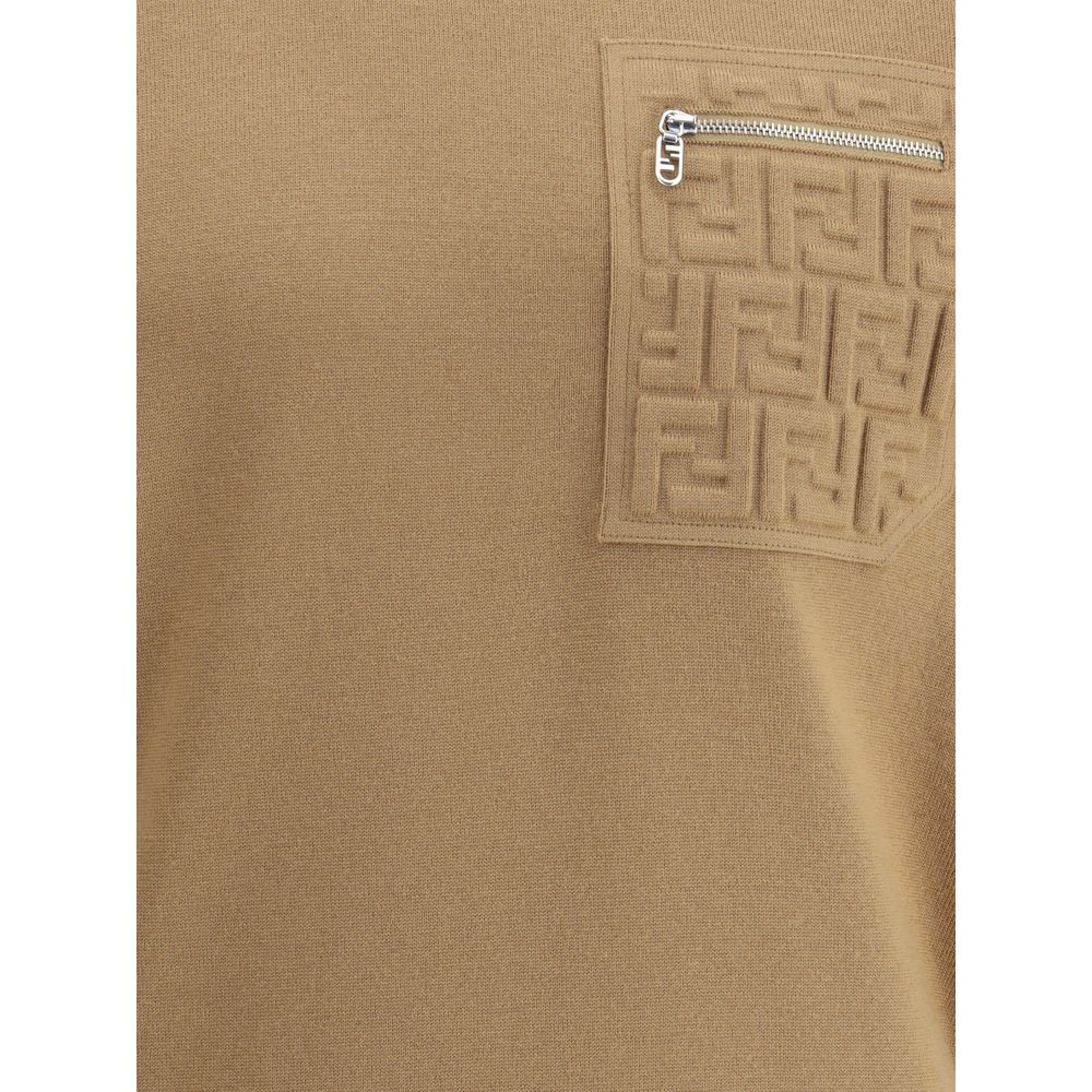 Beige Fleece Wool SweatshirtVirgin wool Sweater by Fendi features a ribbed crew neck, cuffs and hem for a comfortable and defined fit. The zippered slit pocket adds a practical and modern touch, while the iconic embossed FF logo gives the garment a distin