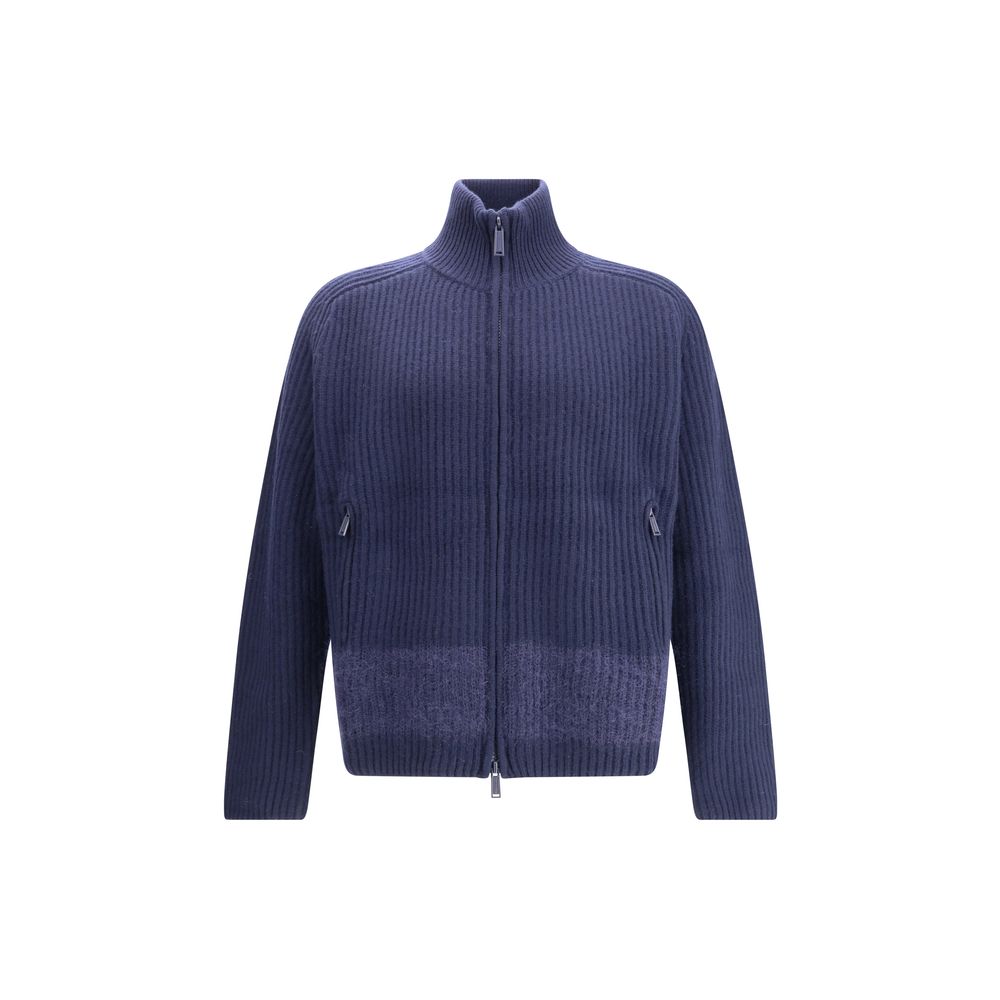 Blue Wool CardiganDsquared2’s zip Cardigan combines comfort and style with a sporty, refined design. Crafted in ribbed knit, it features a double-slider front zipper closure, high collar and two zipper pockets. The mohair band adds a distinctive, textured