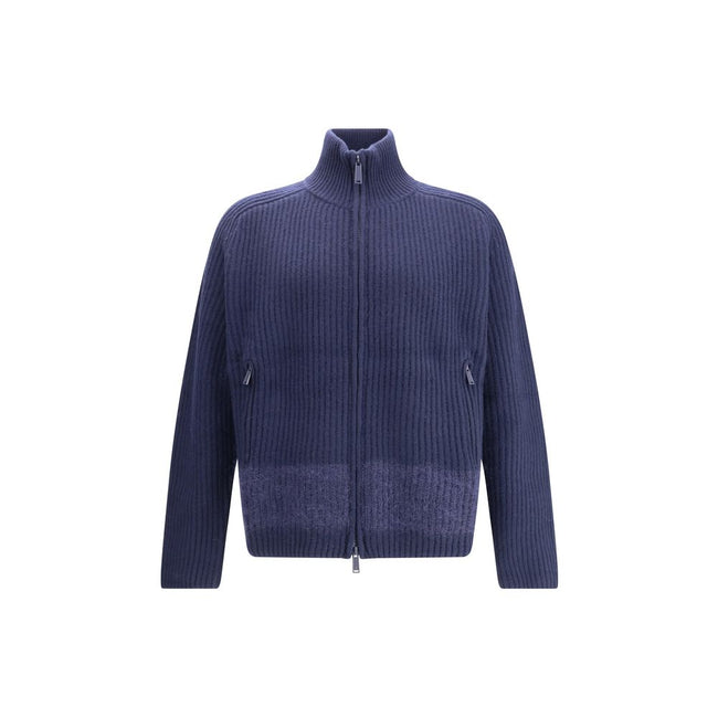 Blue Wool CardiganDsquared2’s zip Cardigan combines comfort and style with a sporty, refined design. Crafted in ribbed knit, it features a double-slider front zipper closure, high collar and two zipper pockets. The mohair band adds a distinctive, textured