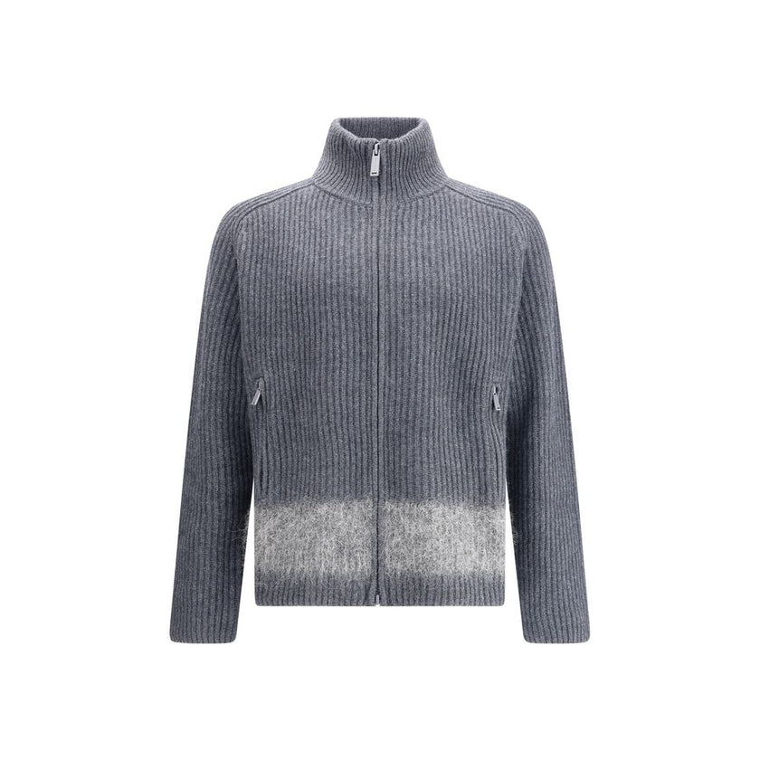 Gray Wool CardiganDsquared2’s zip Cardigan combines comfort and style with a sporty, refined design. Crafted in ribbed knit, it features a double-slider front zipper closure, high collar and two zipper pockets. The mohair band adds a distinctive, textured