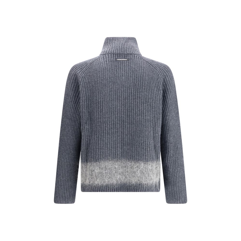 Gray Wool CardiganDsquared2’s zip Cardigan combines comfort and style with a sporty, refined design. Crafted in ribbed knit, it features a double-slider front zipper closure, high collar and two zipper pockets. The mohair band adds a distinctive, textured