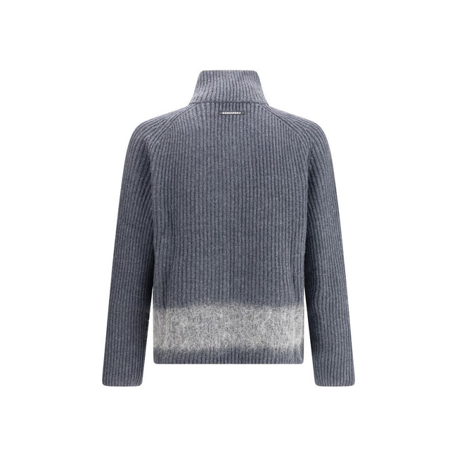 Gray Wool CardiganDsquared2’s zip Cardigan combines comfort and style with a sporty, refined design. Crafted in ribbed knit, it features a double-slider front zipper closure, high collar and two zipper pockets. The mohair band adds a distinctive, textured