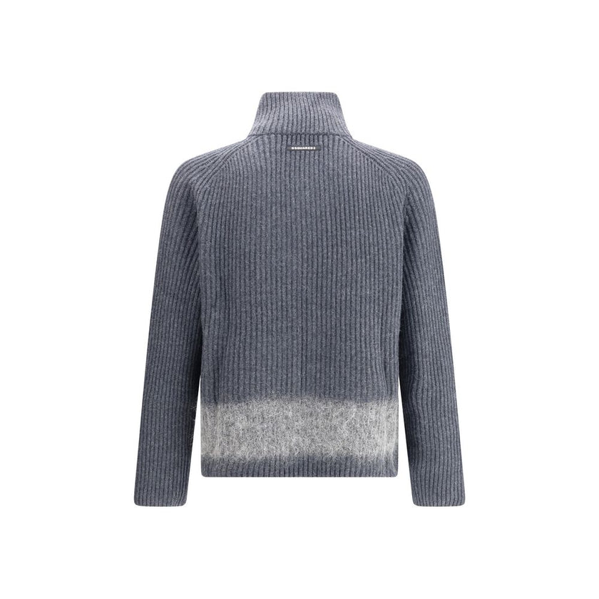 Gray Wool CardiganDsquared2’s zip Cardigan combines comfort and style with a sporty, refined design. Crafted in ribbed knit, it features a double-slider front zipper closure, high collar and two zipper pockets. The mohair band adds a distinctive, textured