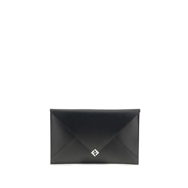 Black Leather Clutch BagFendi’s Large Squared FF Pouch is a stylish and functional pouch featuring a large format and a practical cuff handle for easy carrying. Made of high-quality black leather, it features a snap-button closure to ensure security and p