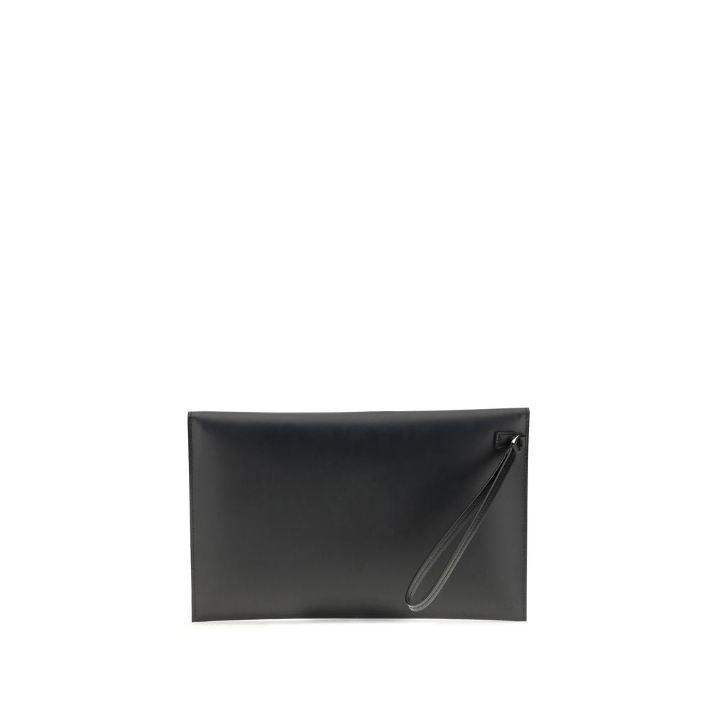 Black Leather Clutch BagFendi’s Large Squared FF Pouch is a stylish and functional pouch featuring a large format and a practical cuff handle for easy carrying. Made of high-quality black leather, it features a snap-button closure to ensure security and p