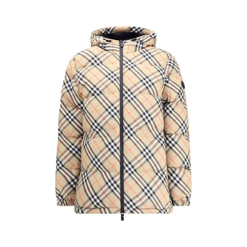 Beige Polyester Full-Length JacketBurberry’s hooded Check Down Jacket combines tradition and functionality in a bold design. Crafted in the iconic Burberry Check pattern, it features a regular fit with an adjustable hood and drawstring waist. Completing t