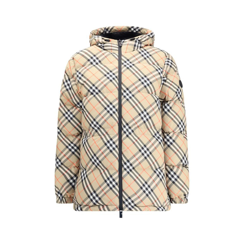 Beige Polyester Full-Length JacketBurberry’s hooded Check Down Jacket combines tradition and functionality in a bold design. Crafted in the iconic Burberry Check pattern, it features a regular fit with an adjustable hood and drawstring waist. Completing t
