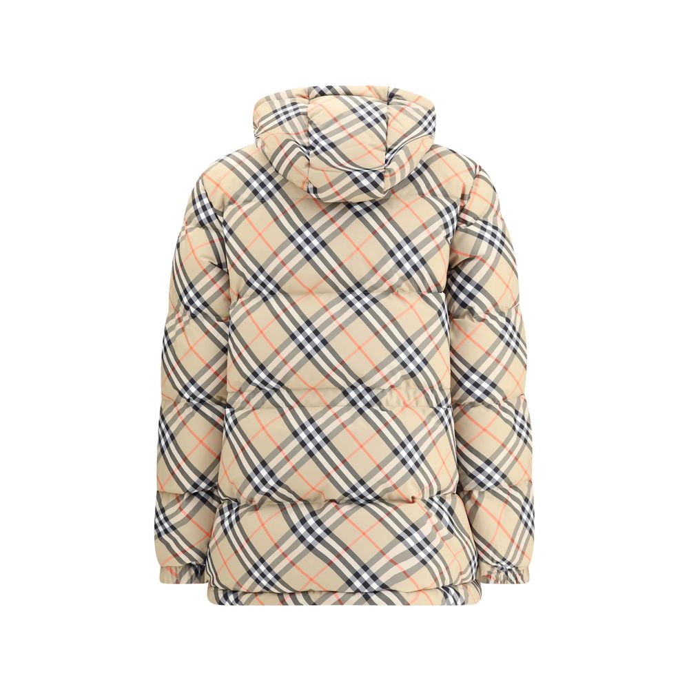 Beige Polyester Full-Length JacketBurberry’s hooded Check Down Jacket combines tradition and functionality in a bold design. Crafted in the iconic Burberry Check pattern, it features a regular fit with an adjustable hood and drawstring waist. Completing t