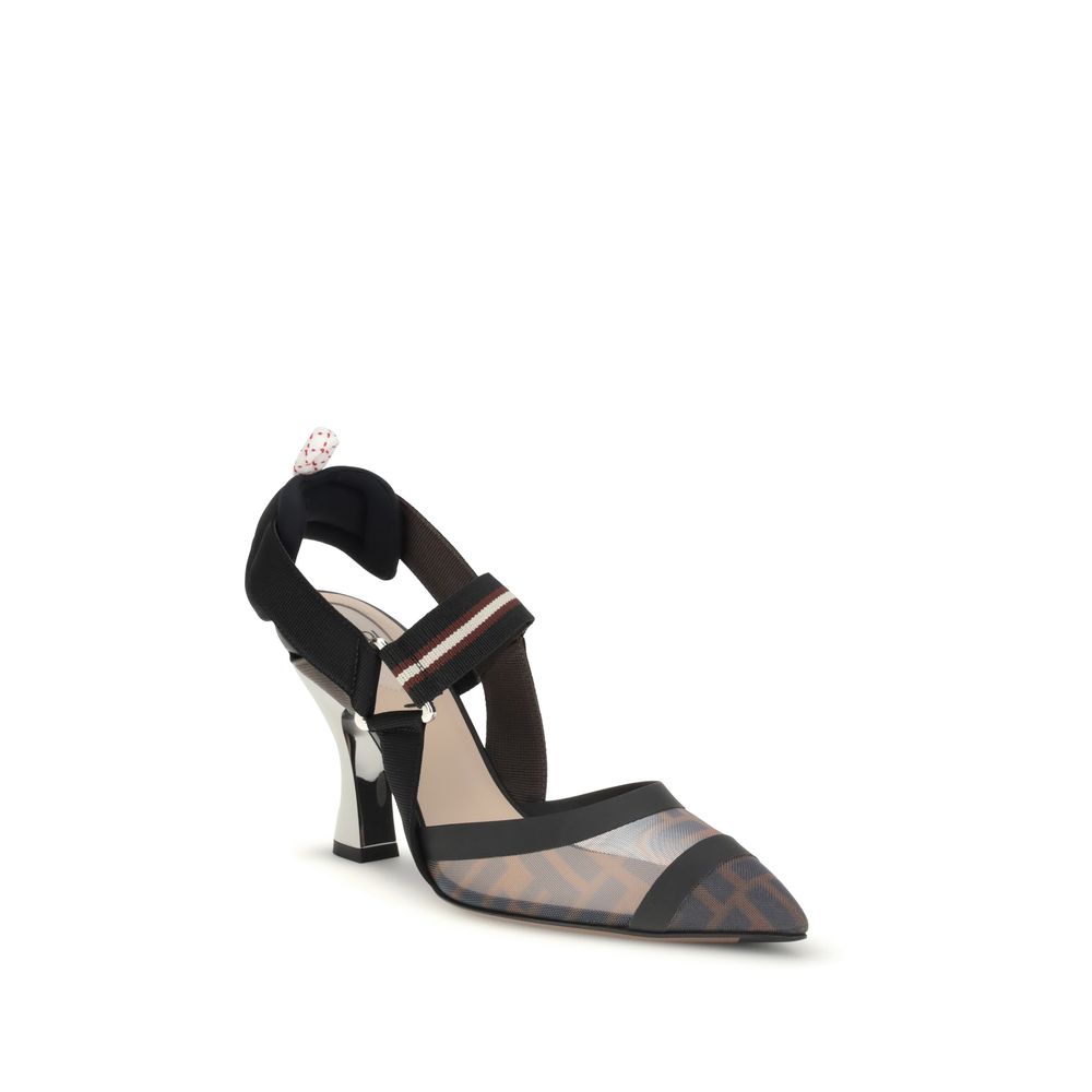 Black Calf Leather Bos Taurus Mid Heel PumpsFendi’s Colibrì mesh Pumps combine modernity and femininity in a sophisticated silhouette. The transparent mesh toe with almond design lends lightness and a contemporary touch, while the elastic sling-back strap