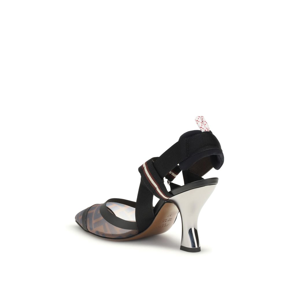 Black Calf Leather Bos Taurus Mid Heel PumpsFendi’s Colibrì mesh Pumps combine modernity and femininity in a sophisticated silhouette. The transparent mesh toe with almond design lends lightness and a contemporary touch, while the elastic sling-back strap