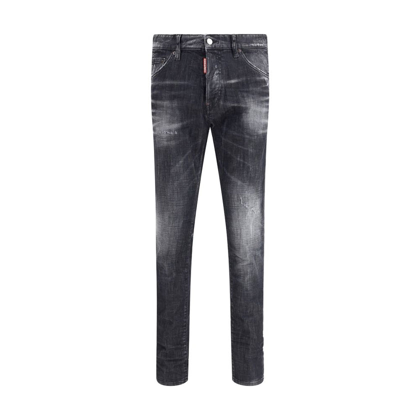Black Cotton Slim Fit JeansDsquared2’s Cool Guy Jeans combine a slim fit and iconic details in a sharply tailored design. Featuring waist loops and a zip-and-button closure, they feature a classic five-pocket construction and are embellished with a logo l